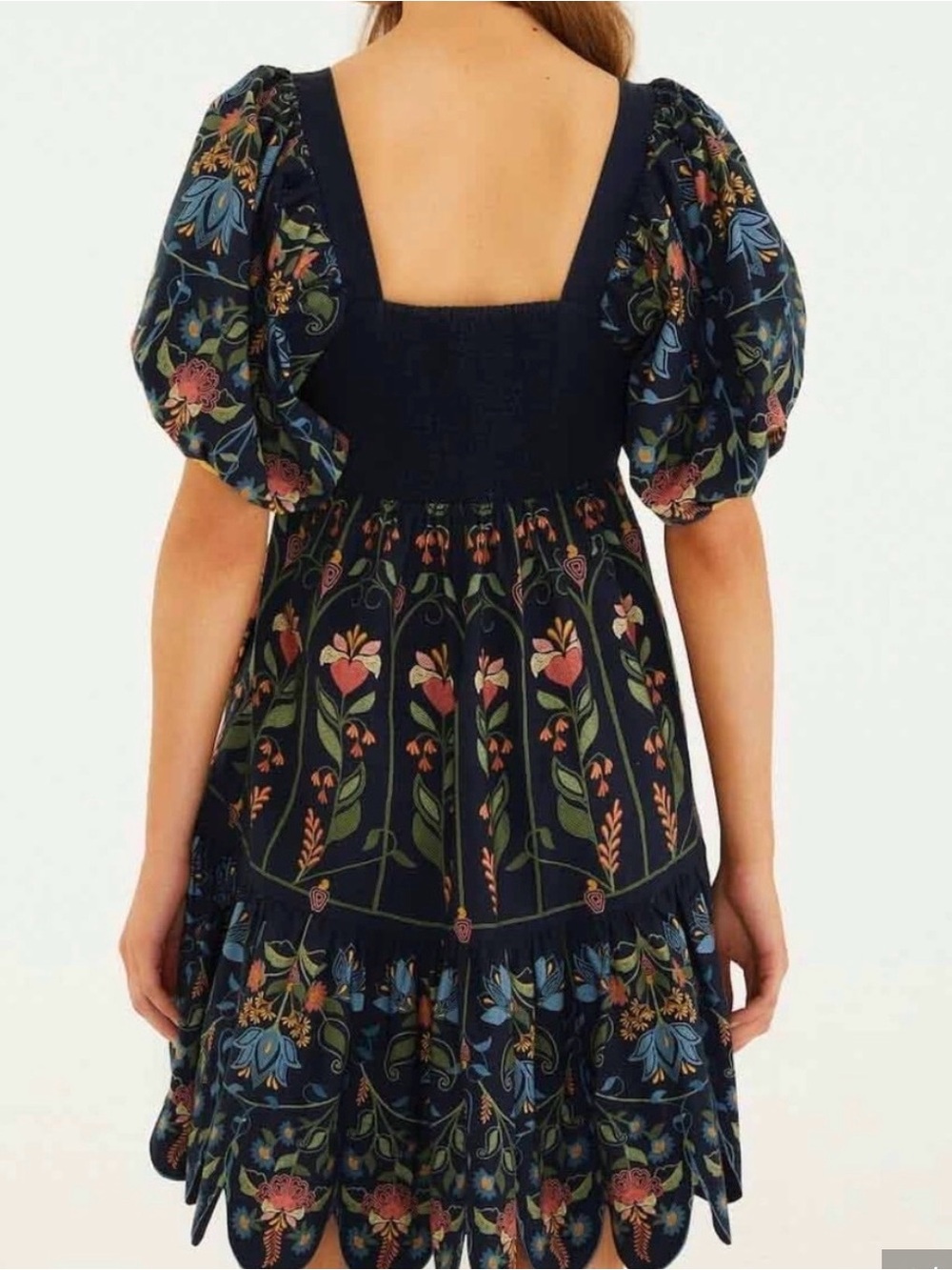 FARM Rio Navy Floral Puff-Sleeve Square Neck Dress - Picture 2 of 5